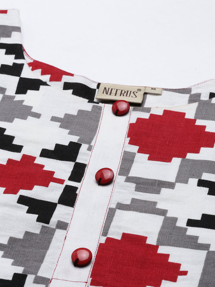 Neerus Black Color Slub Cotton Fabric Tunic