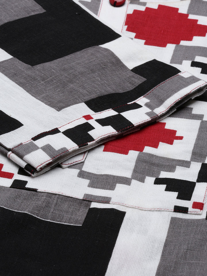 Neerus Black Color Slub Cotton Fabric Tunic