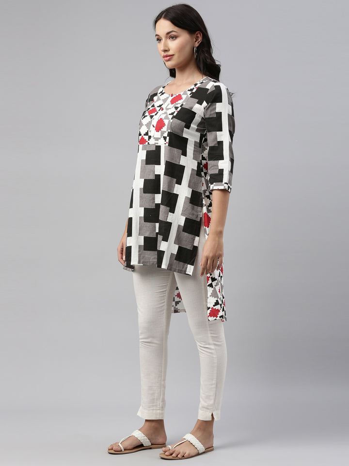 Neerus Black Color Slub Cotton Fabric Tunic