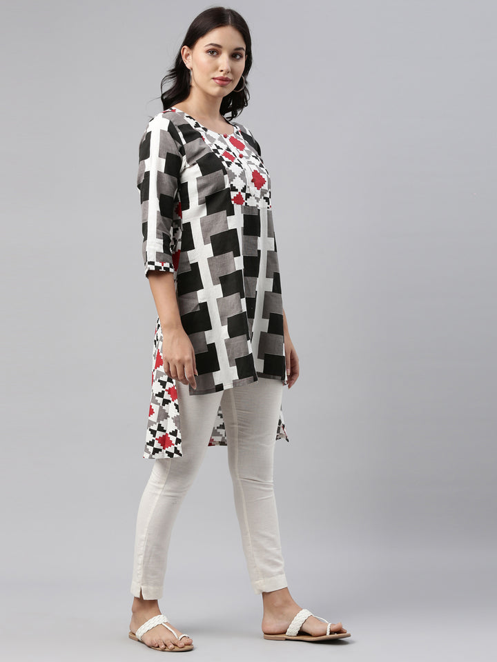 Neerus Black Color Slub Cotton Fabric Tunic