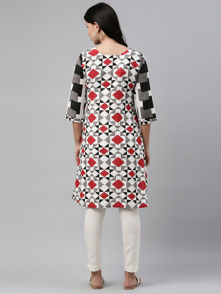 Neerus Black Color Slub Cotton Fabric Tunic