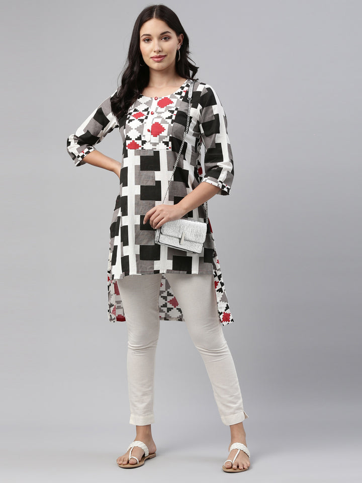 Neerus Black Color Slub Cotton Fabric Tunic