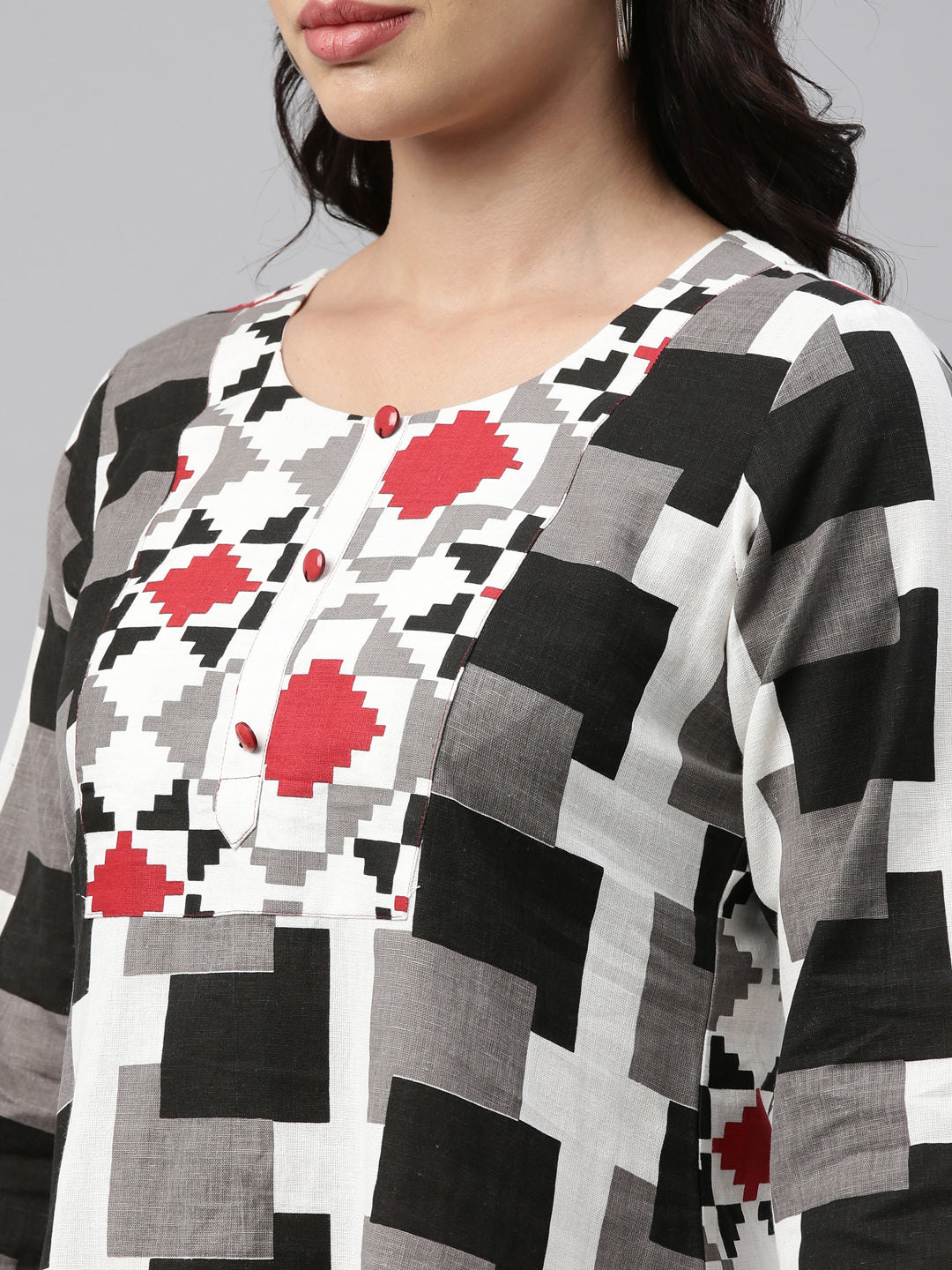 Neerus Black Color Slub Cotton Fabric Tunic