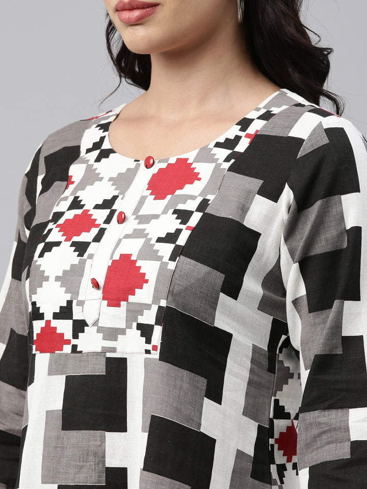 Neerus Black Color Slub Cotton Fabric Tunic