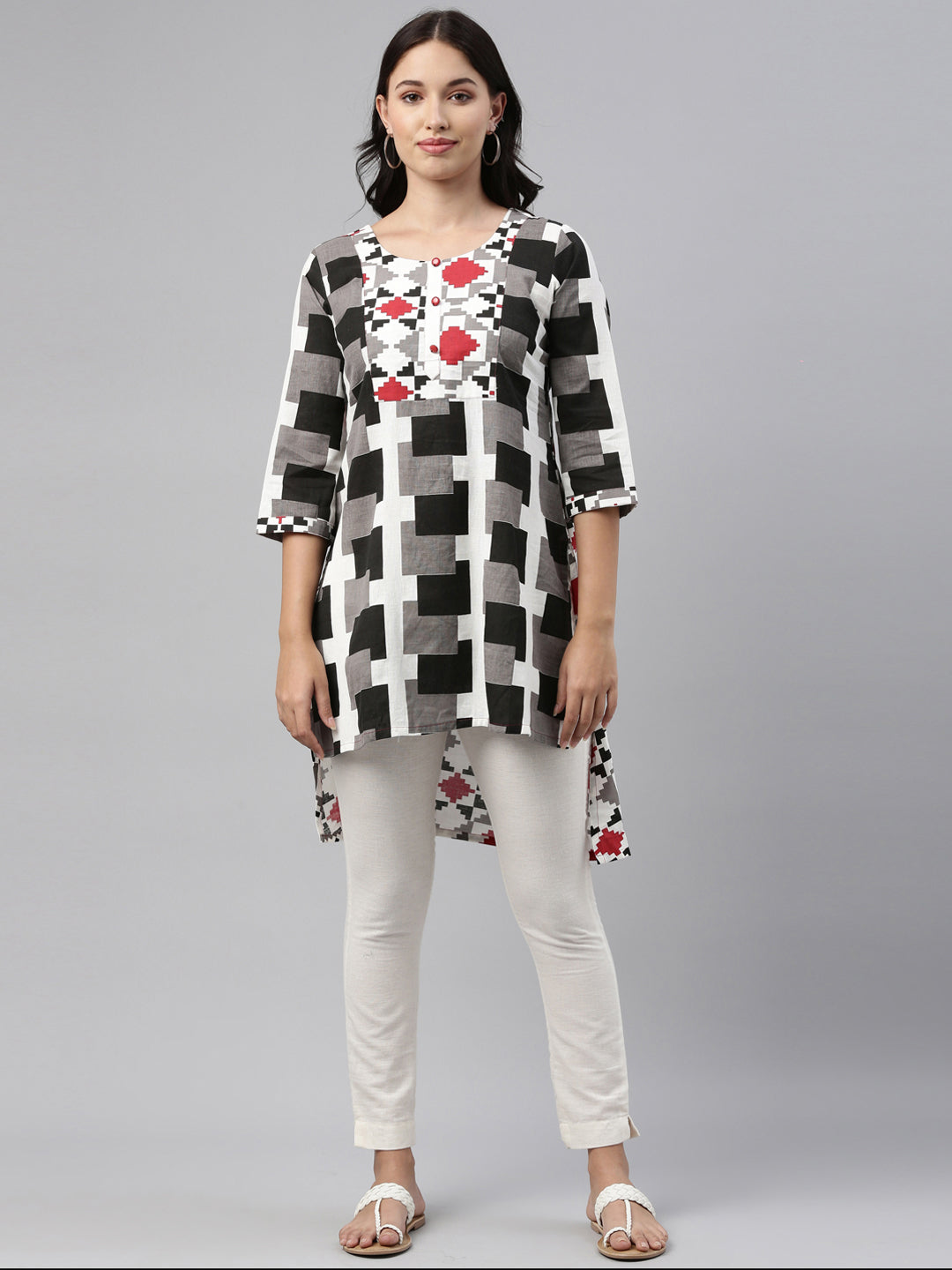 Neerus Black Color Slub Cotton Fabric Tunic