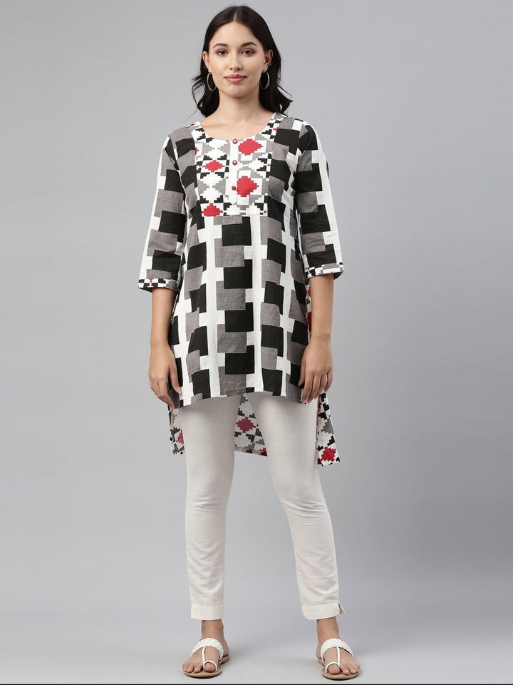 Neerus Black Color Slub Cotton Fabric Tunic