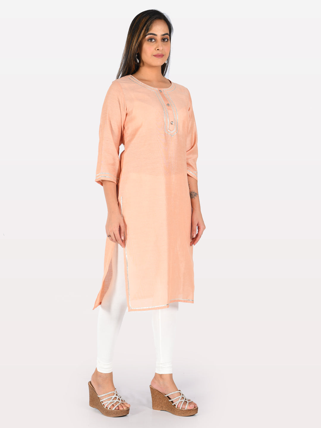 Neerus Peach Straight Kurta