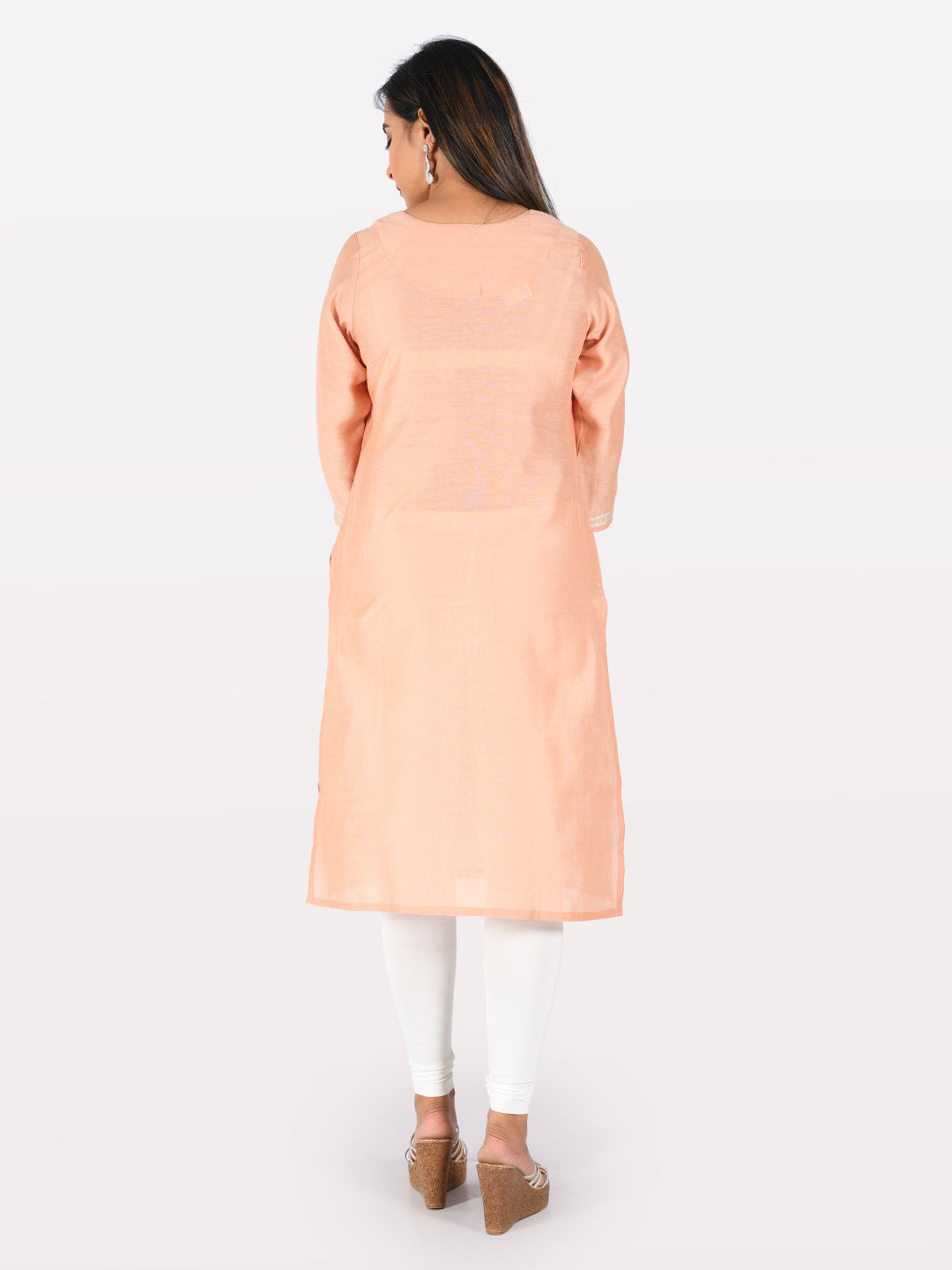 Neerus Peach Straight Kurta