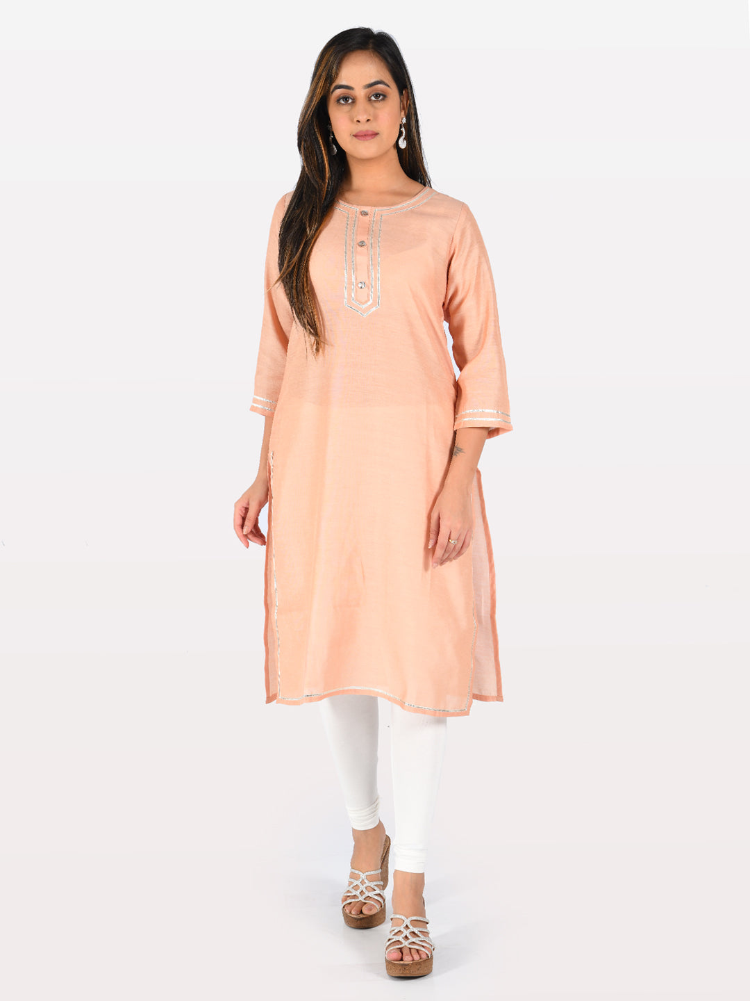 Neerus Peach Straight Kurta