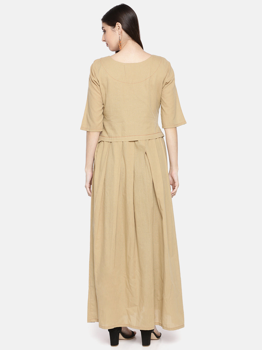 Neerus Brown cotton A-Line kurta - detail view 2