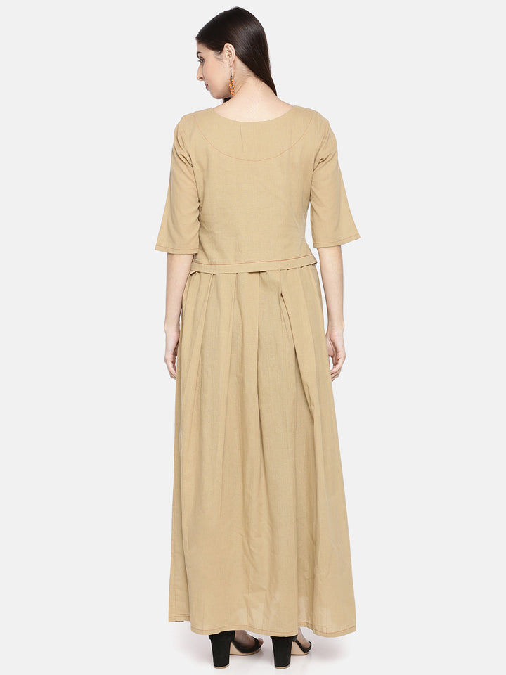 Neerus Brown cotton A-Line kurta - detail view 2
