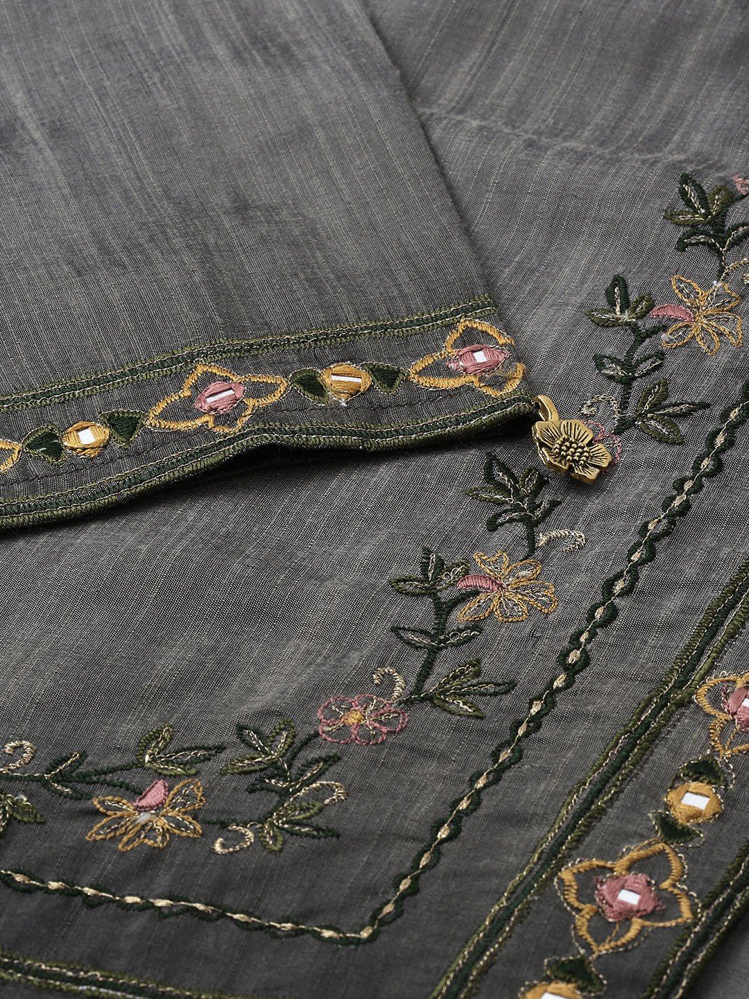 Neerus Grey rayon embroidered A-line kurta - side view