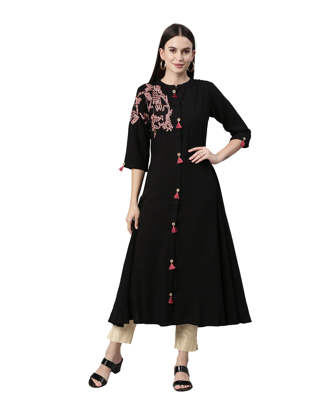 Neerus Black Color Rayon Fabric Kurta