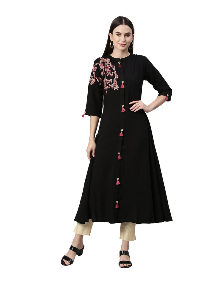 Neerus Black Color Rayon Fabric Kurta