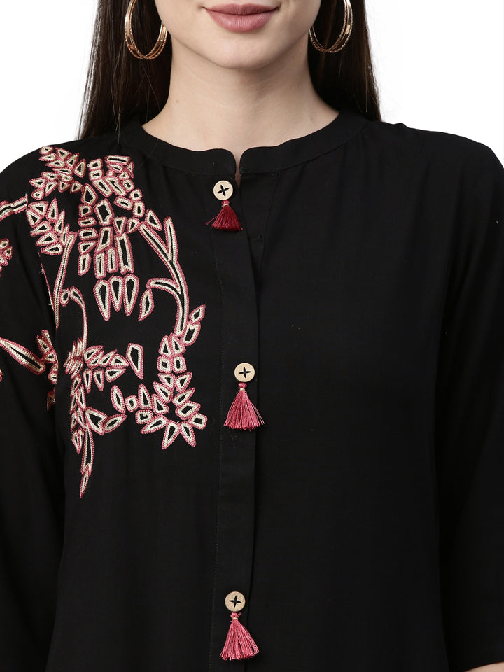 Neerus Black Color Rayon Fabric Kurta