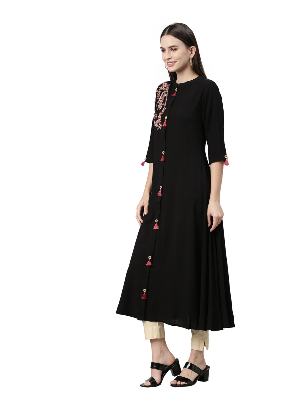 Neerus Black Color Rayon Fabric Kurta