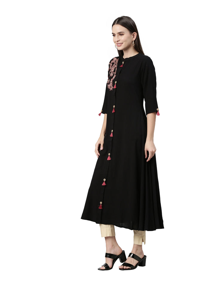 Neerus Black Color Rayon Fabric Kurta