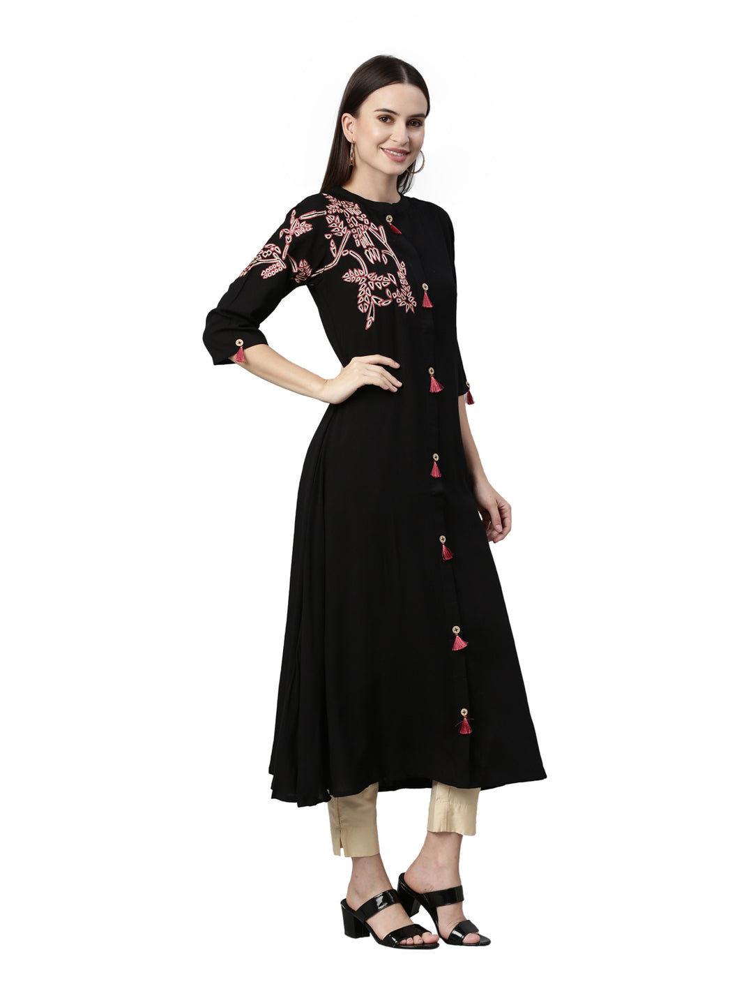 Neerus Black Color Rayon Fabric Kurta