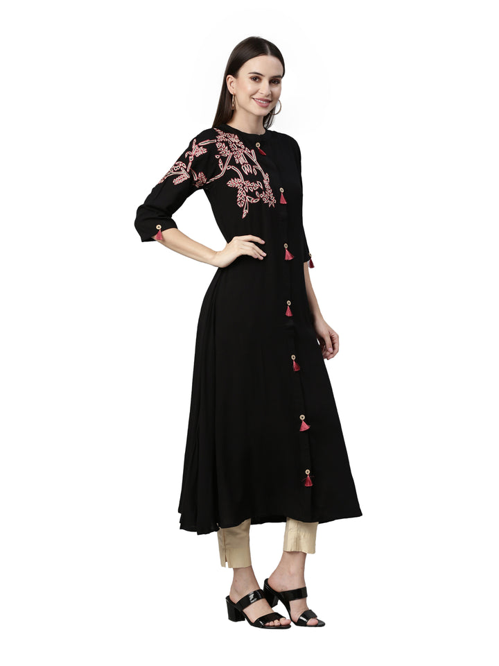 Neerus Black Color Rayon Fabric Kurta