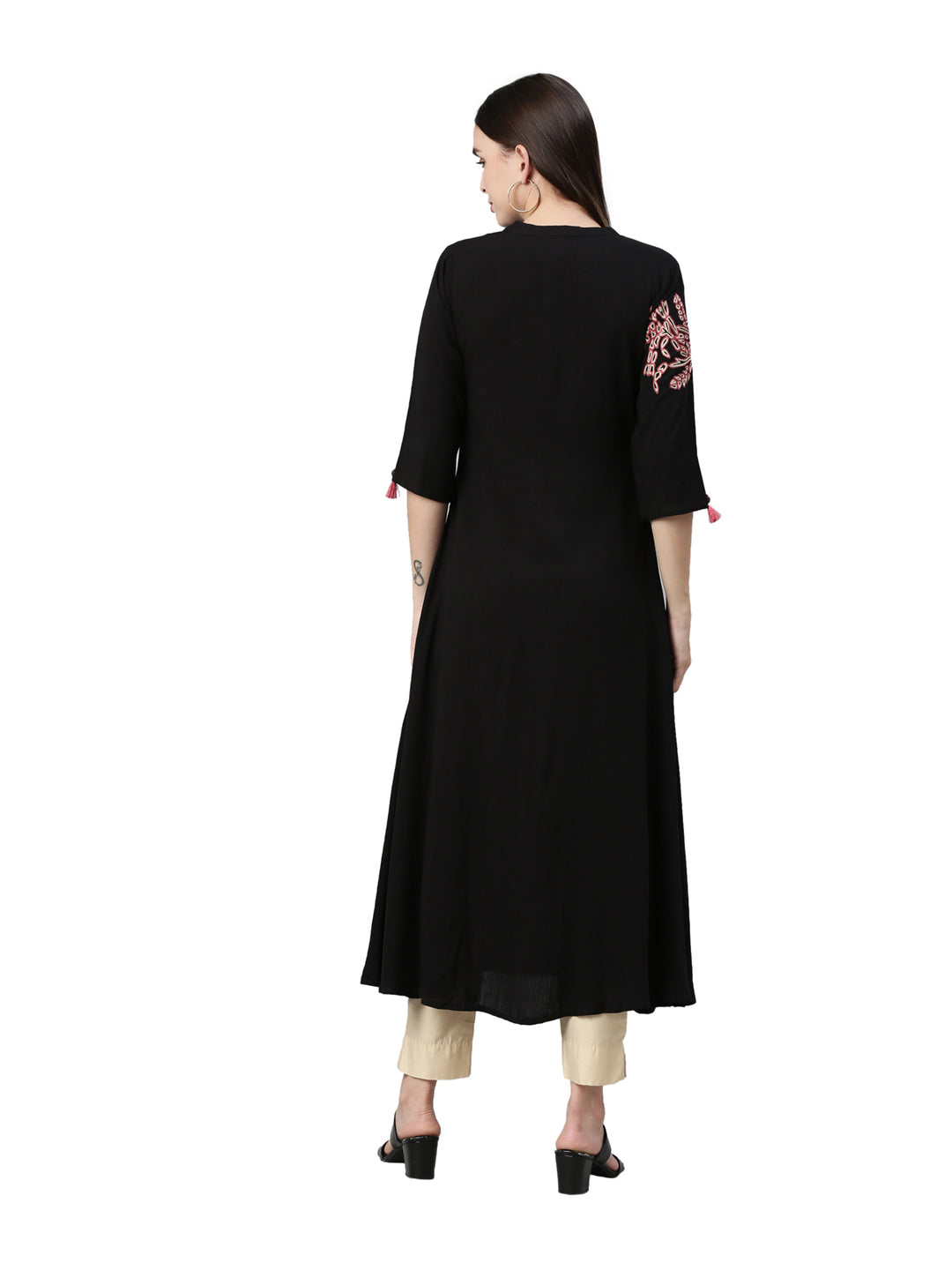 Neerus Black Color Rayon Fabric Kurta