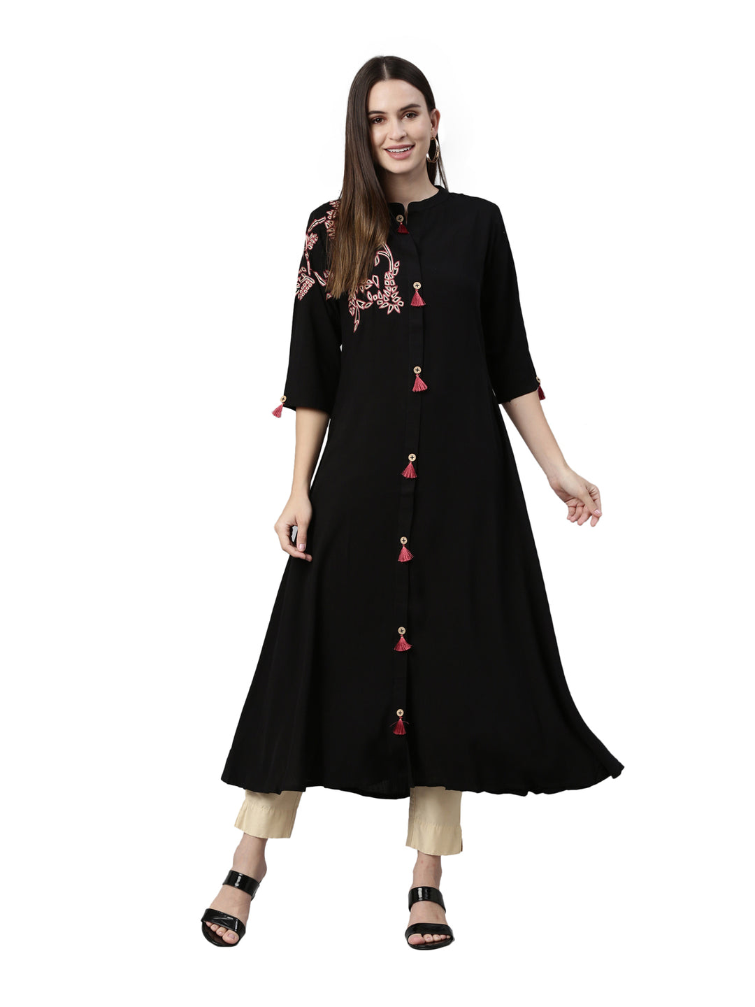 Neerus Black Color Rayon Fabric Kurta