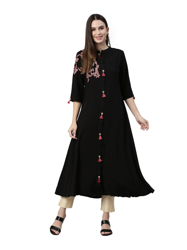 Neerus Black Color Rayon Fabric Kurta