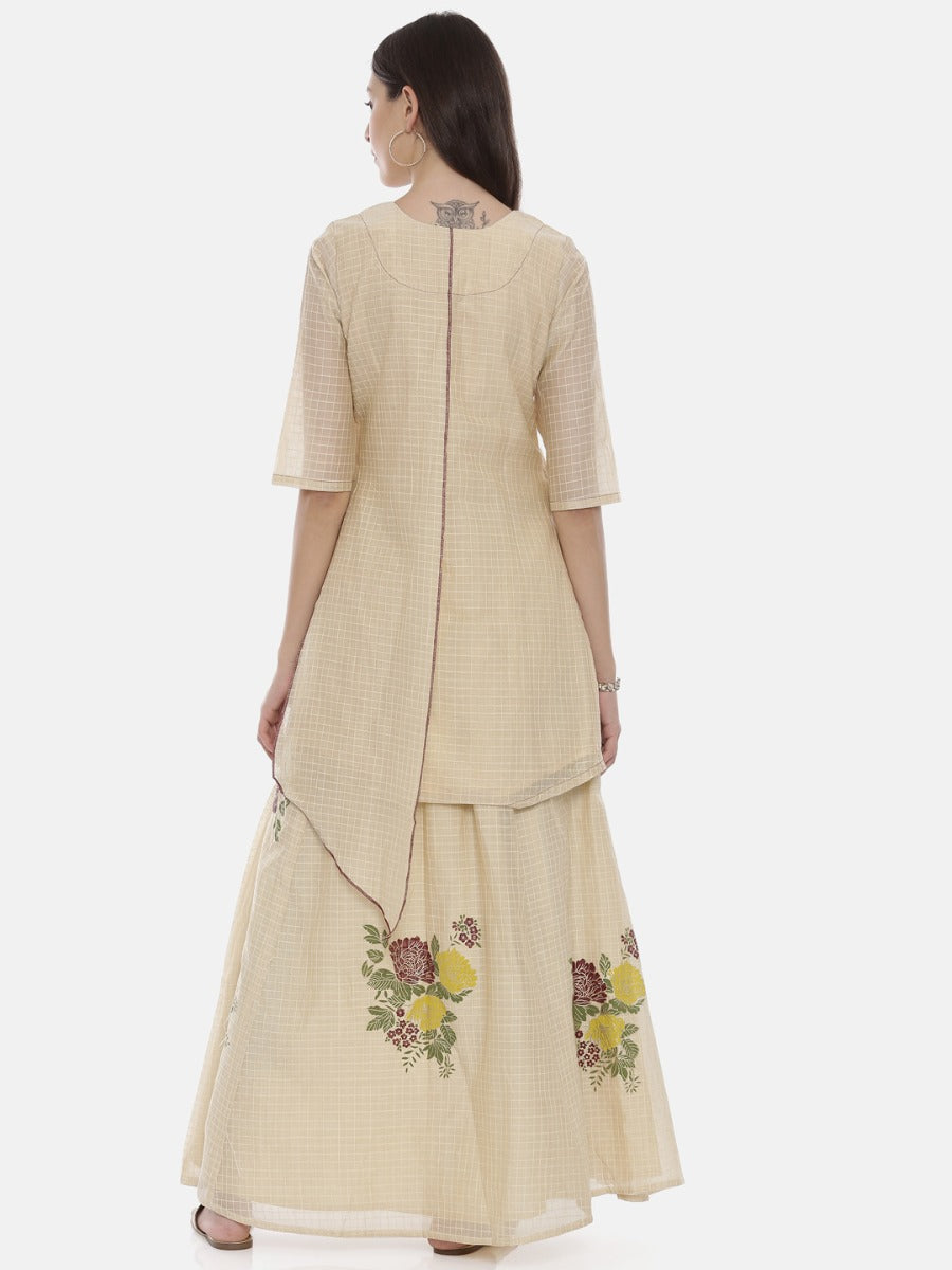 Neerus Cream Check Straight Kurta