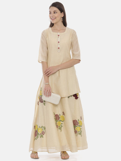 Neeru's Cream Check Straight Kurta