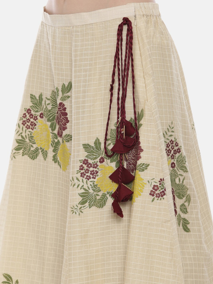 Neerus Cream Check Straight Kurta