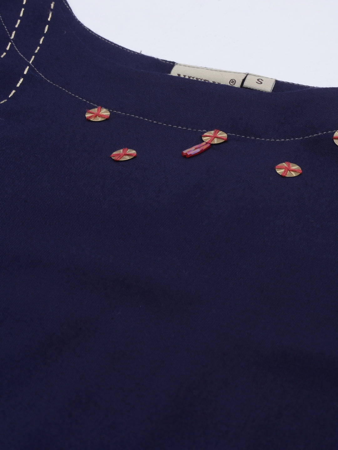 Neerus Blue viscose rayon printed straight kurta - detail view 2