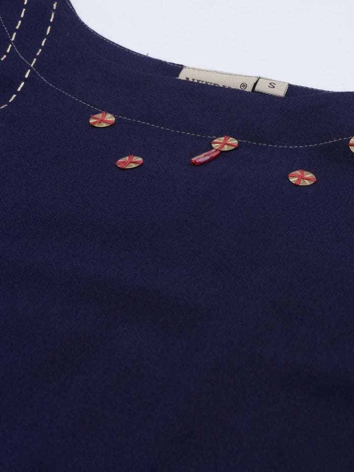 Neerus Blue viscose rayon printed straight kurta - detail view 2
