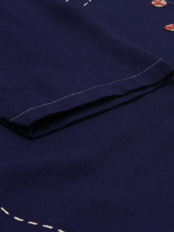 Neerus Blue viscose rayon printed straight kurta - detail view 3