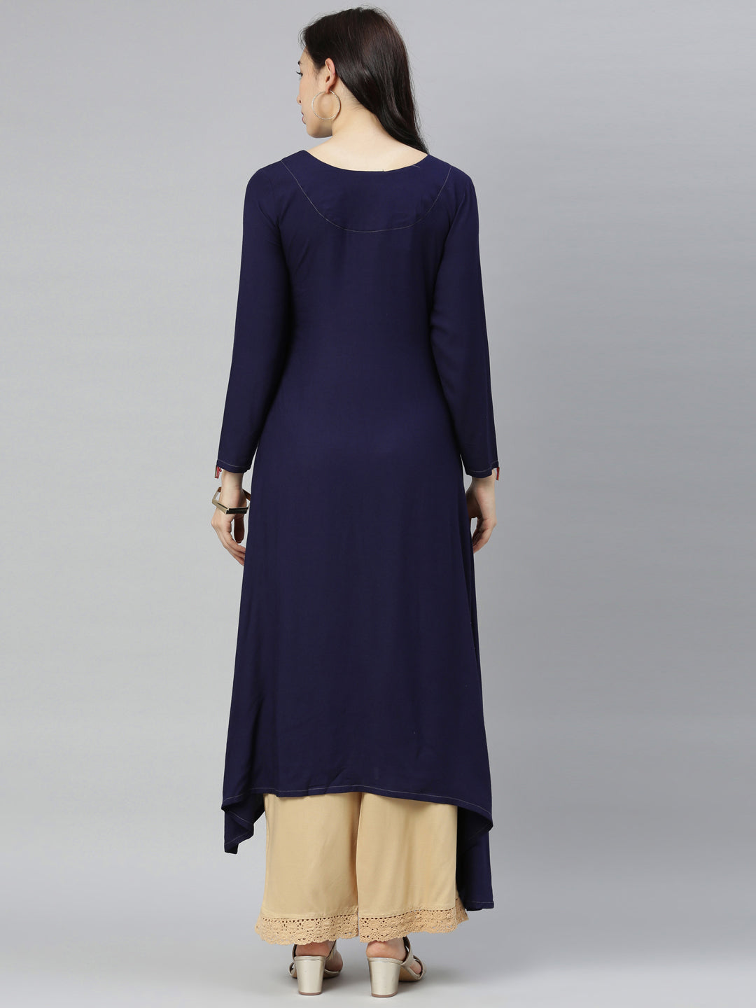 Neerus Blue viscose rayon printed straight kurta - detail view 4
