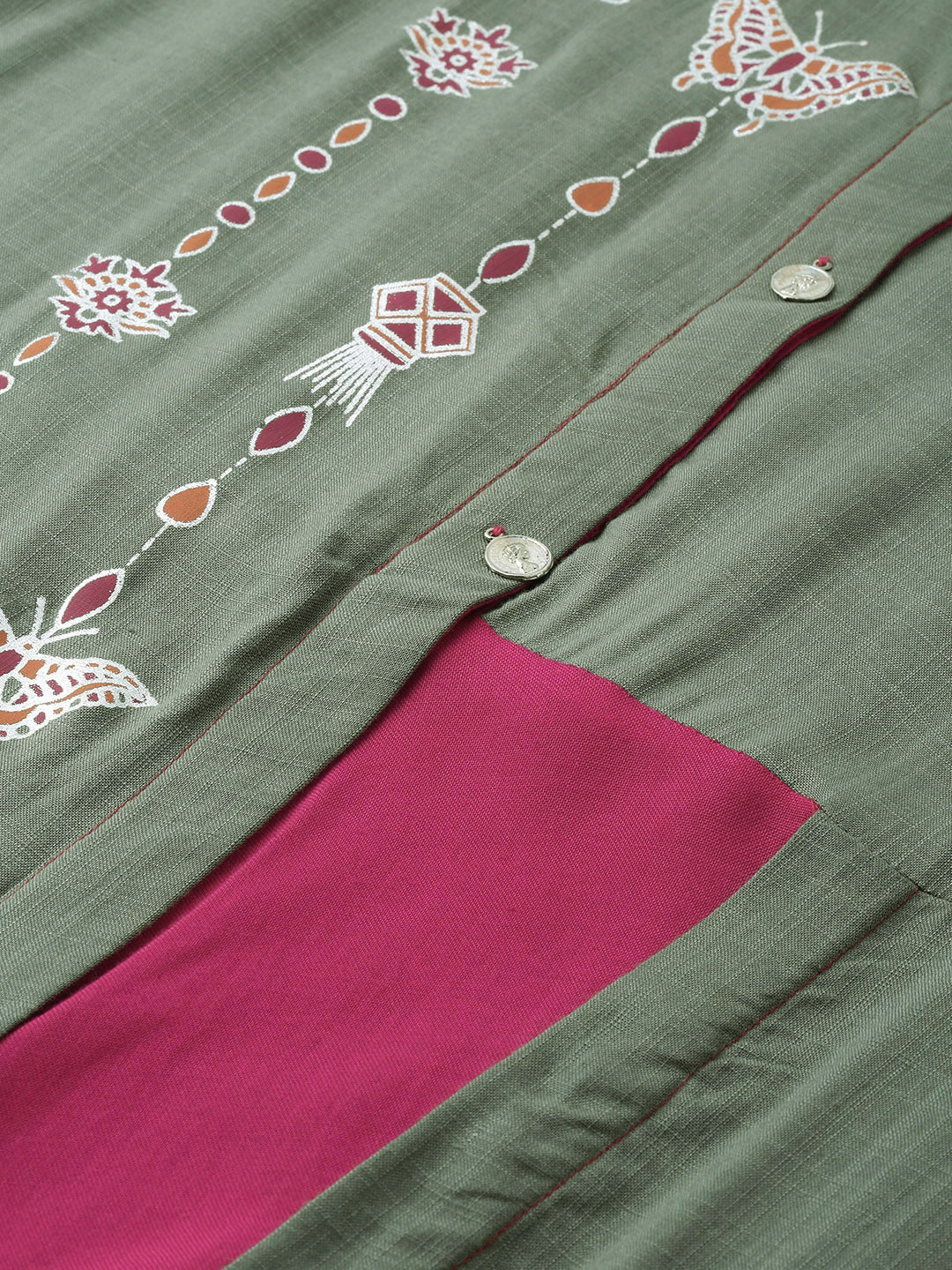 Neeru's Women Grey Pink Printed A-Line Asymmetric Layered Kurta