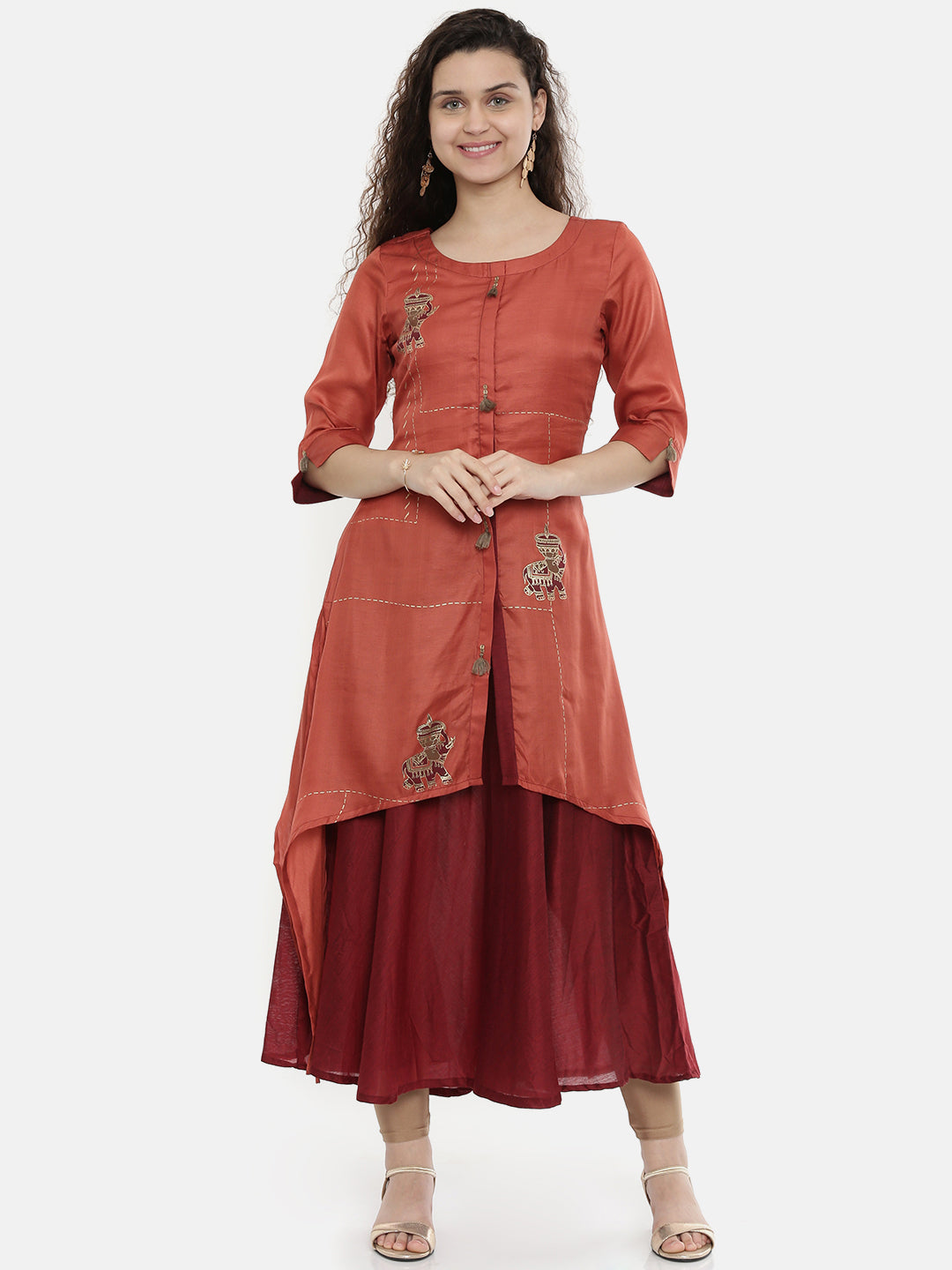 Neerus Contessa Printed High Low Kurta