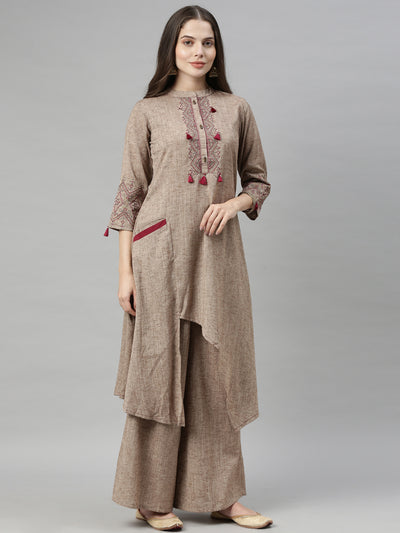 Neeru's Beige Maroon Color Rayon Fabric Tunic Set