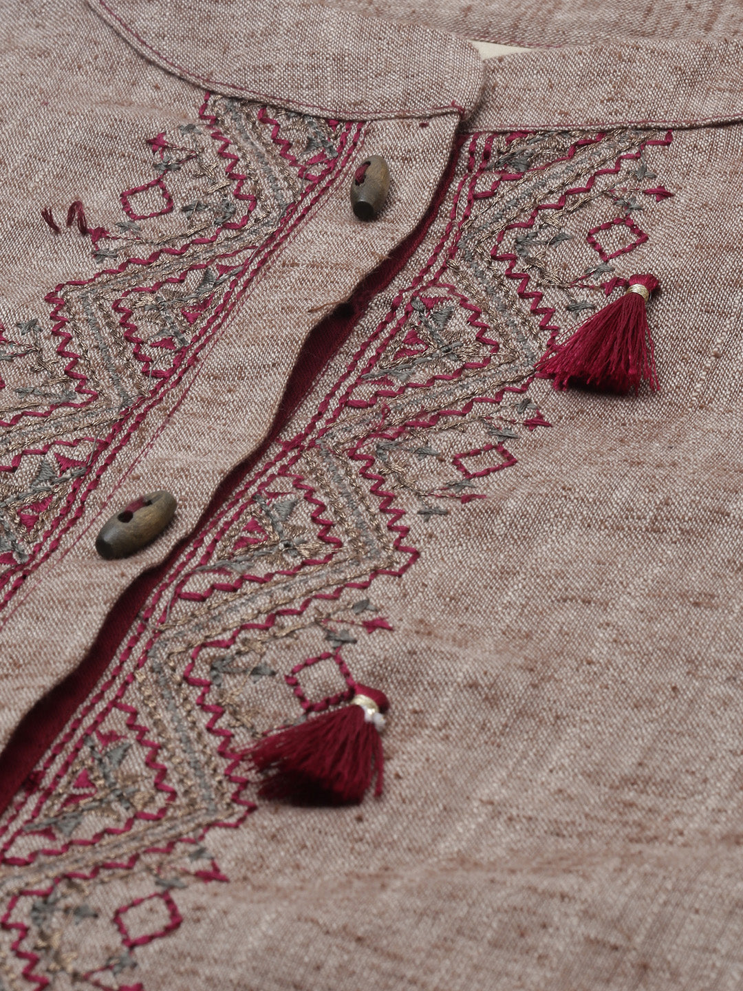 Neeru's Beige Maroon Color Rayon Fabric Tunic Set