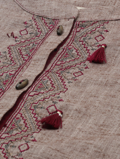 Neeru's Beige Maroon Color Rayon Fabric Tunic Set