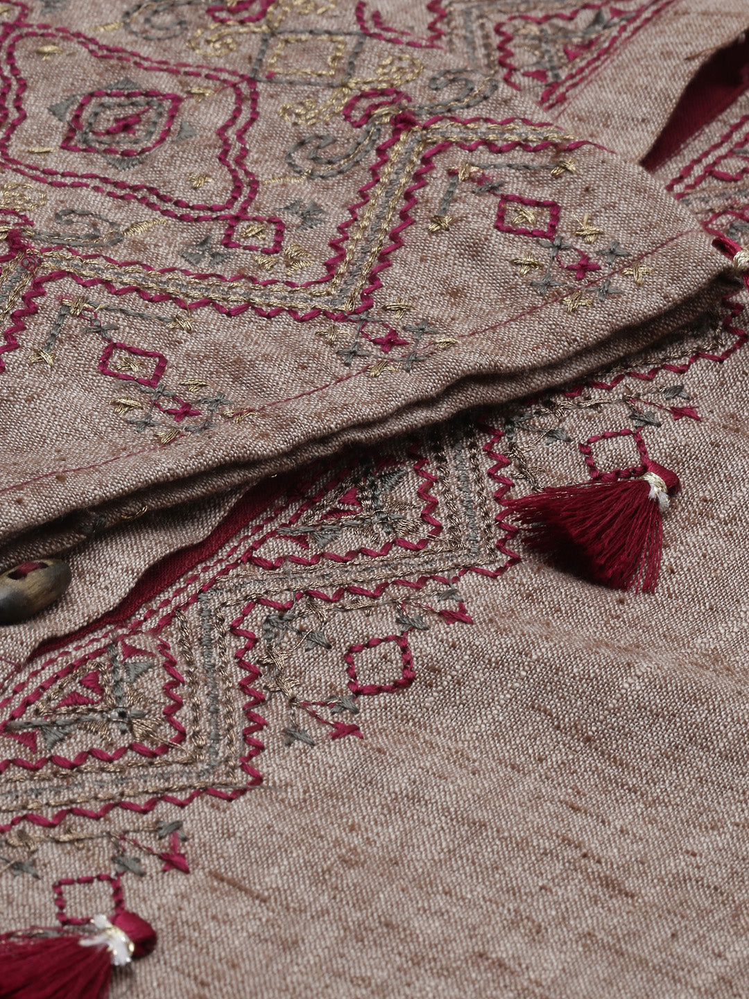 Neeru's Beige Maroon Color Rayon Fabric Tunic Set