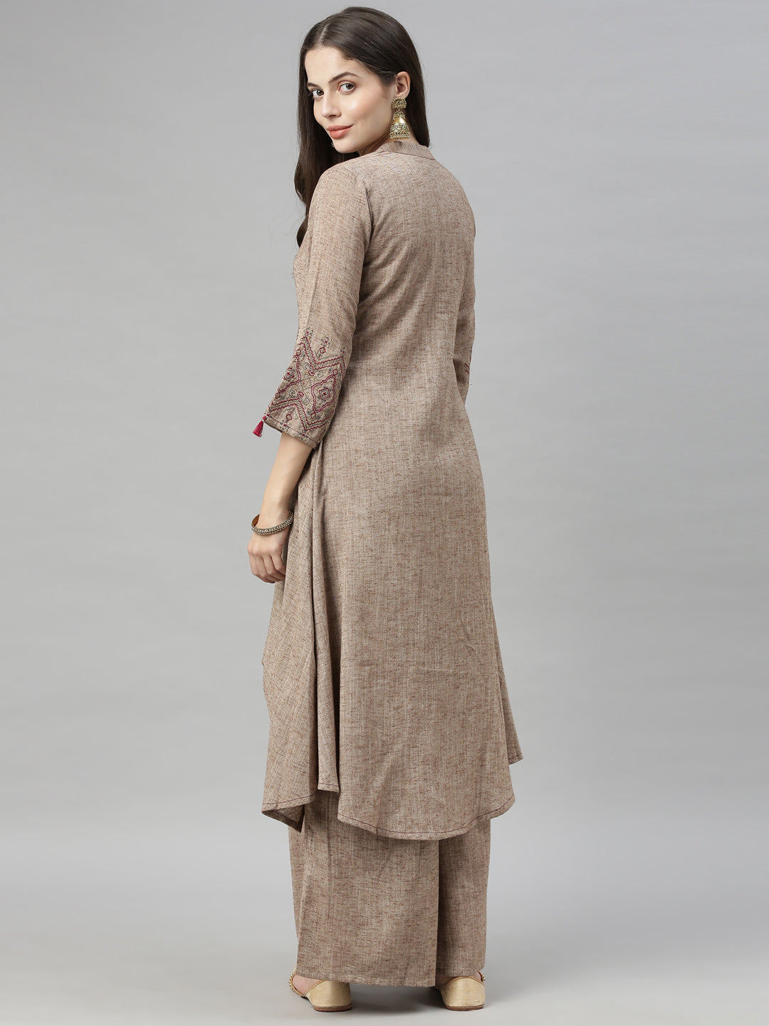 Neeru's Beige Maroon Color Rayon Fabric Tunic Set