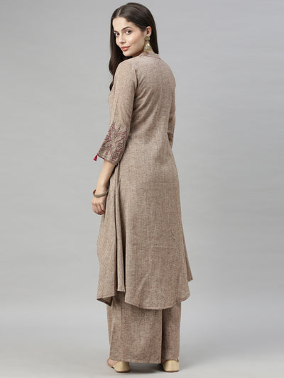 Neeru's Beige Maroon Color Rayon Fabric Tunic Set