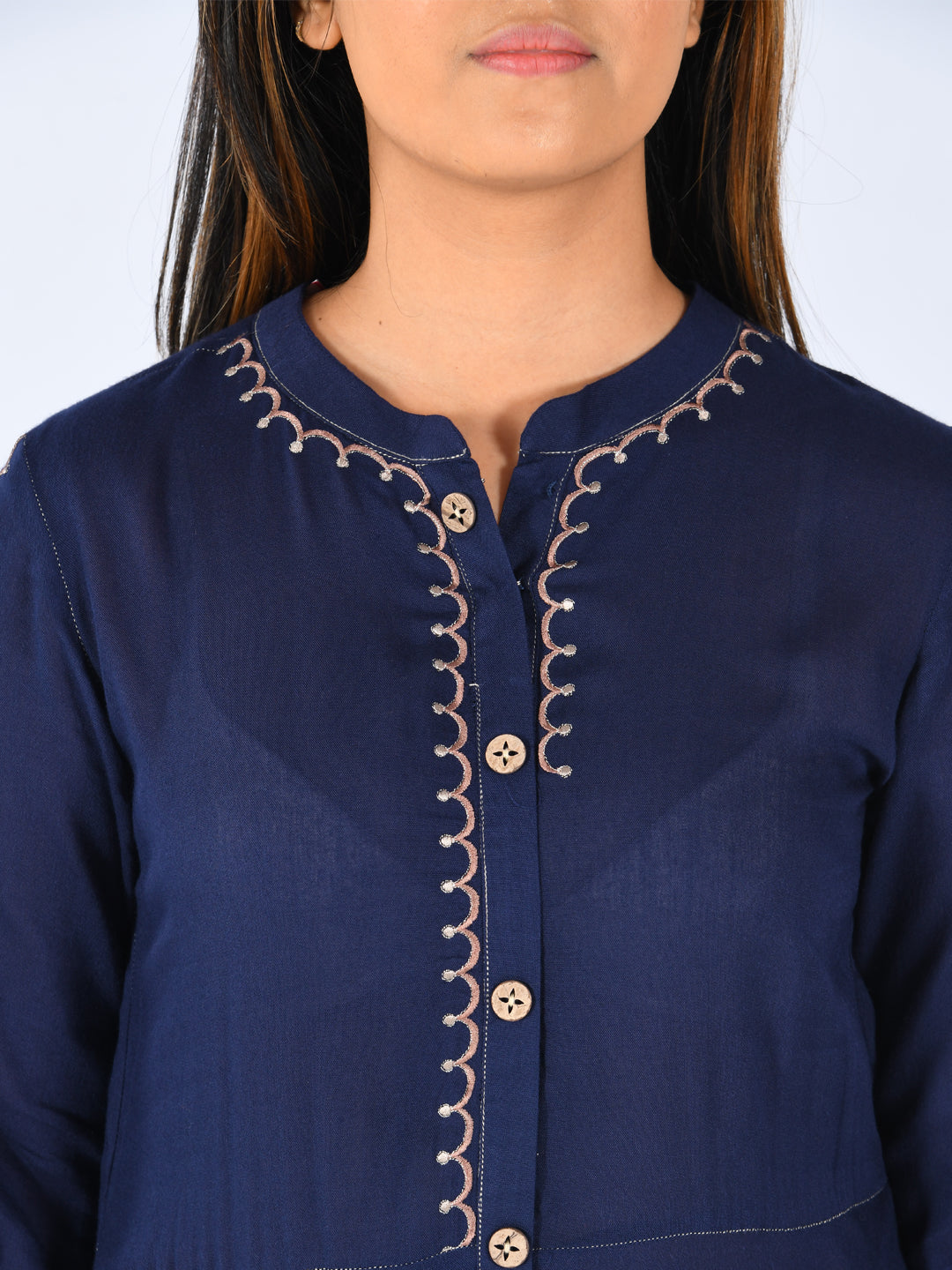 Neerus Blue Embroidered High Low Kurta