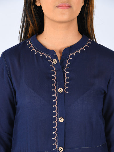Neeru's Blue Embroidered High Low Kurta