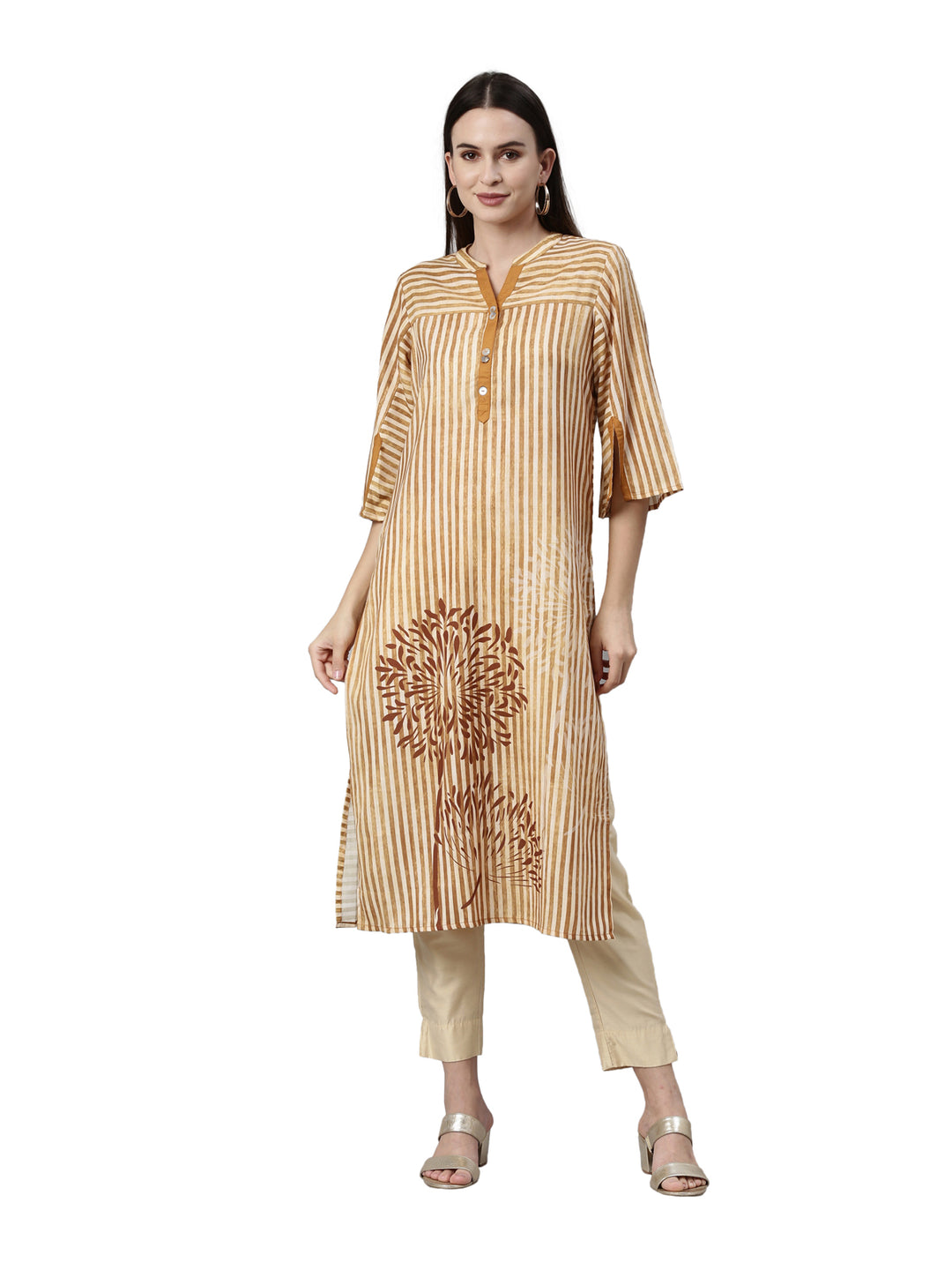 Neerus Mustard Color Rayon Fabric Kurta