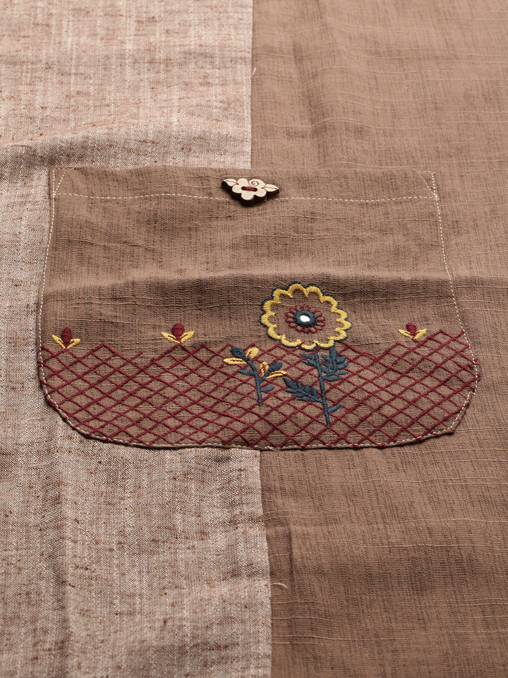 Neerus Brown cotton embroidered A-line kurta - side view