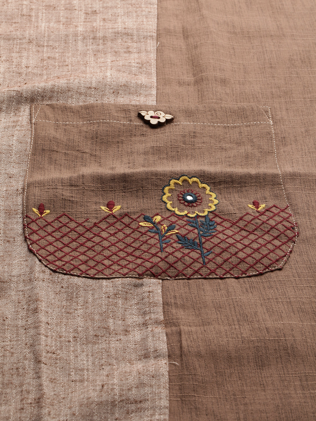 Neeru's Brown Embroidered A Line Kurta