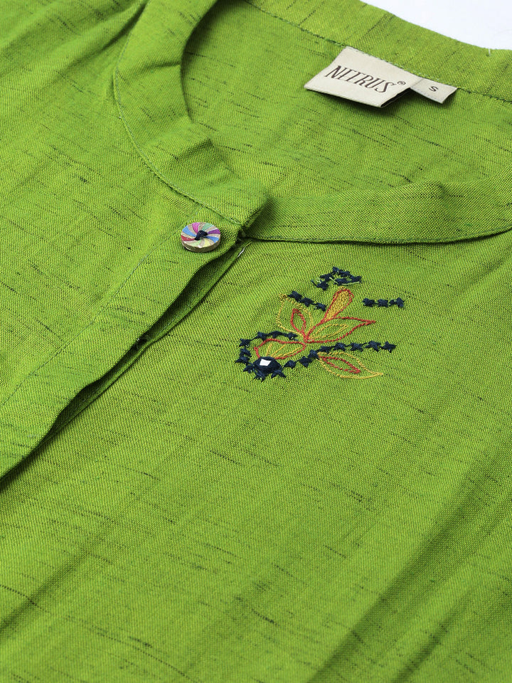 Neerus Green rayon embroidered high-low kurta - back view