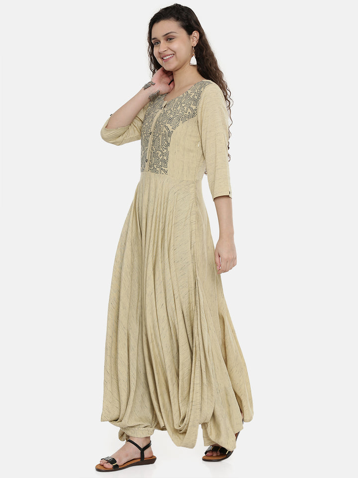 Neerus Beige rayon embroidered A-line kurta - side view