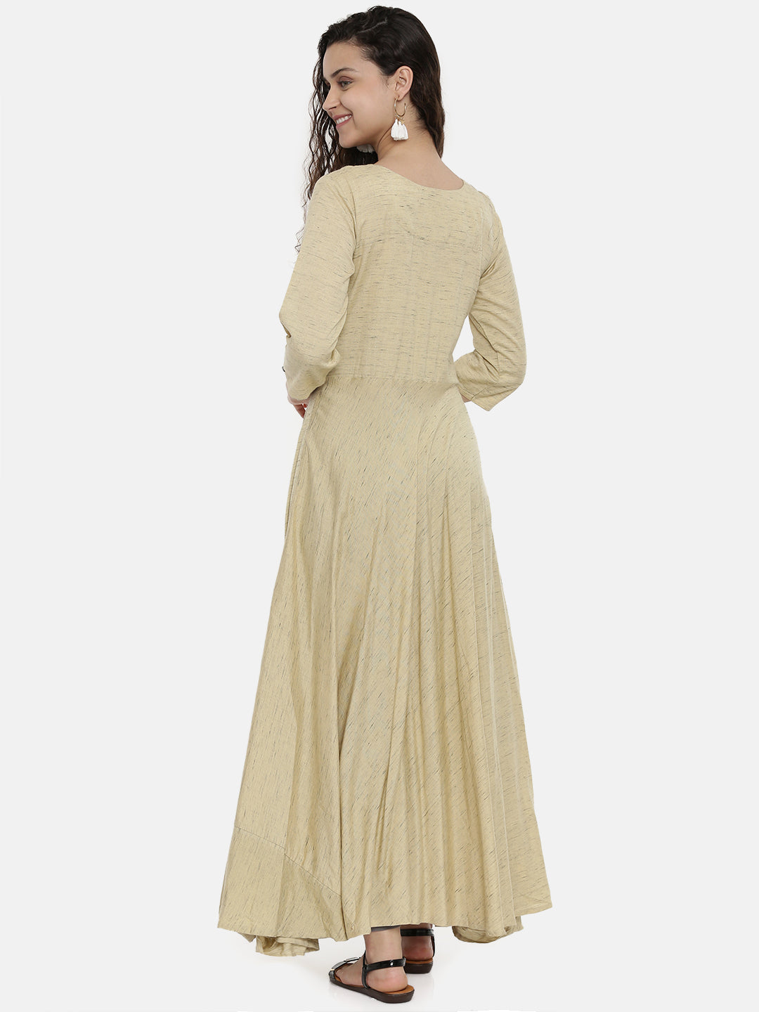 Neerus Beige rayon embroidered A-line kurta - detail view 1