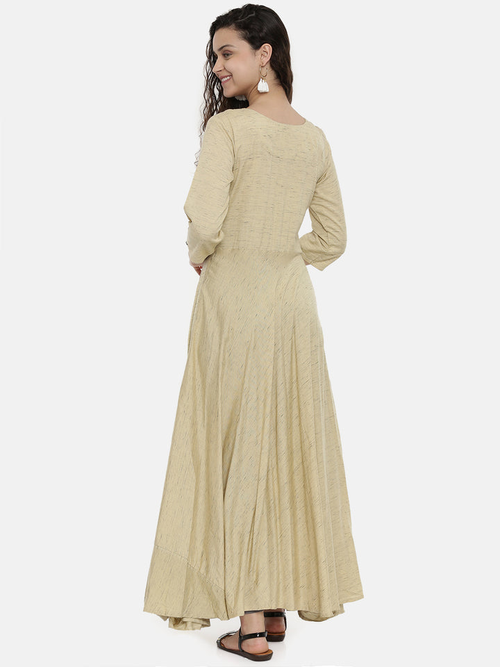 Neerus Beige rayon embroidered A-line kurta - detail view 1